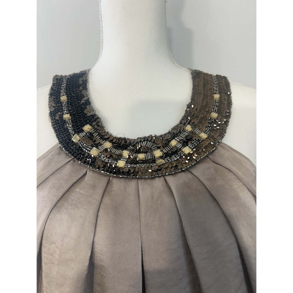 Adiva Slate Grey Satiny 2 Layer Flowy Fairy Blouse Embellished Neckline Sz L - Picture 2 of 9